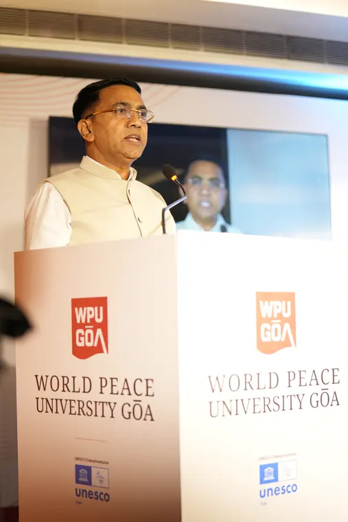 Goa Chief Minister Dr. Pramod Sawant speaks at the WPU GŌA podium