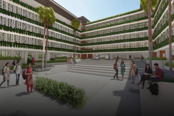 WPU GŌA campus courtyard with vertical gardens