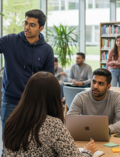 WPU GŌA students collaborating in class
