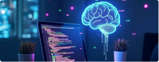 An AI recommendation system visualised as a neural network on a laptop screen